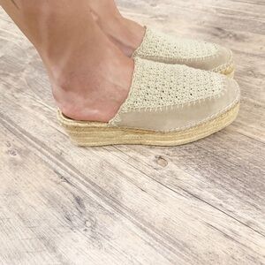Zara Tan Crochet Platform Mule Espadrille Slip on, Size 8.5